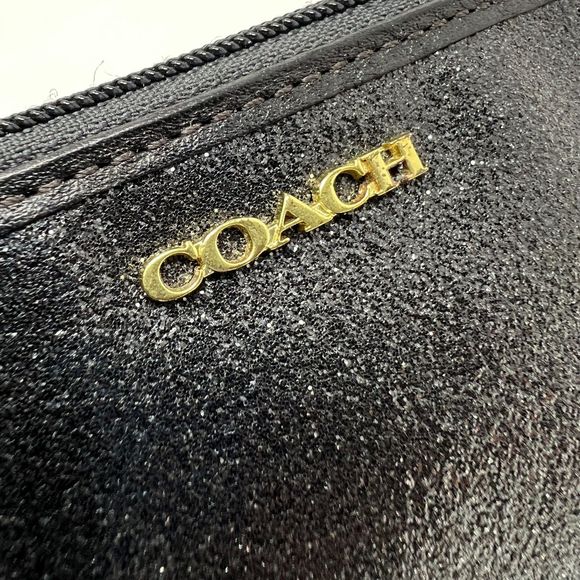 Coach wallet Black Glitter Wristlet coin ID purse gold hardware - Picture 3 of 14